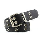 Double Hole Leather Belt – Large Size Y2K Punk Waistband for Men and Women