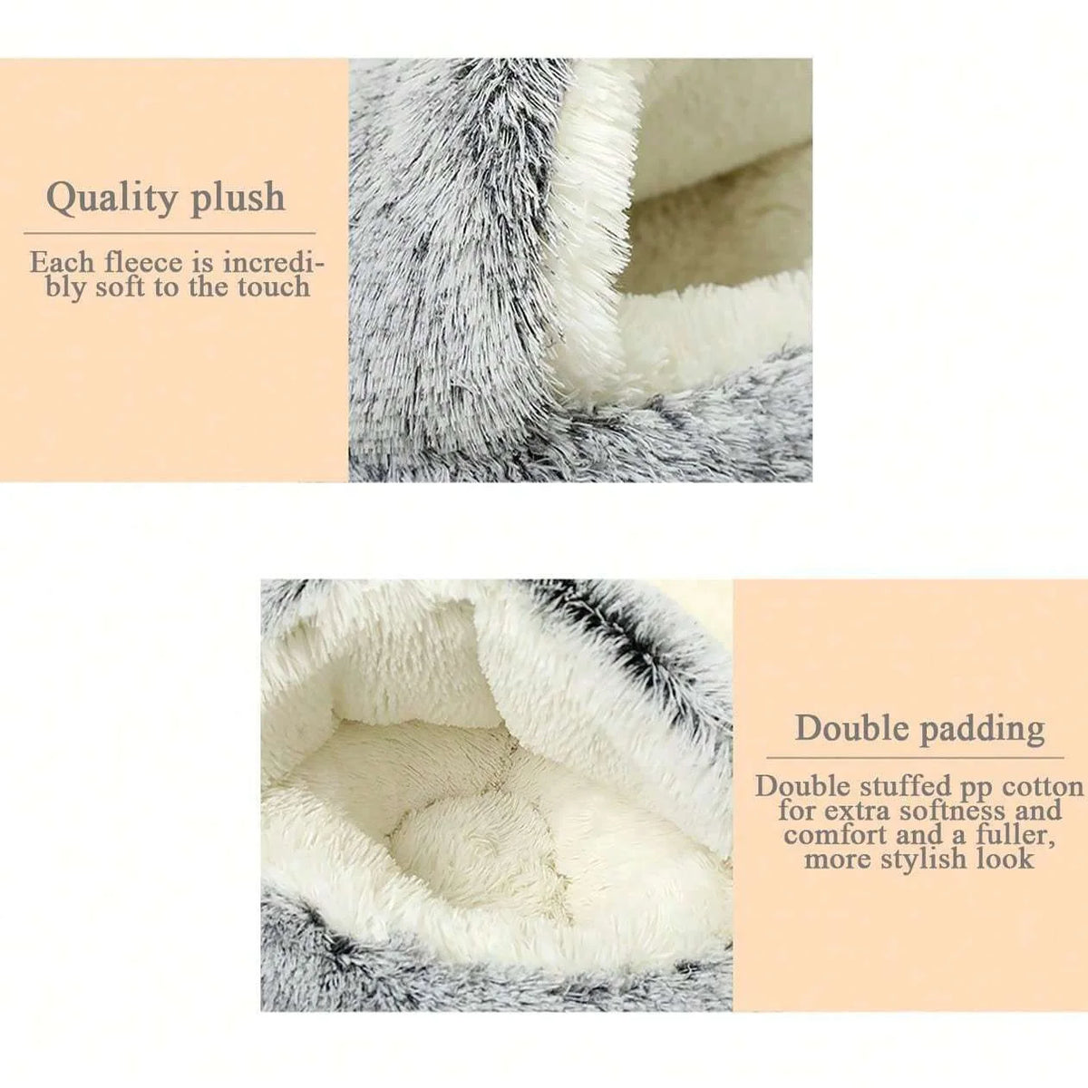 Plush Round Pet Bed – Warm 2-in-1 Cave Mattress for Small Cats and Dogs