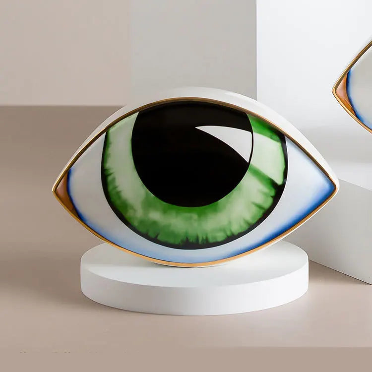 Ceramic Evil Eye Figurine – Lucky Amulet Ornament for Home Living Room Decor