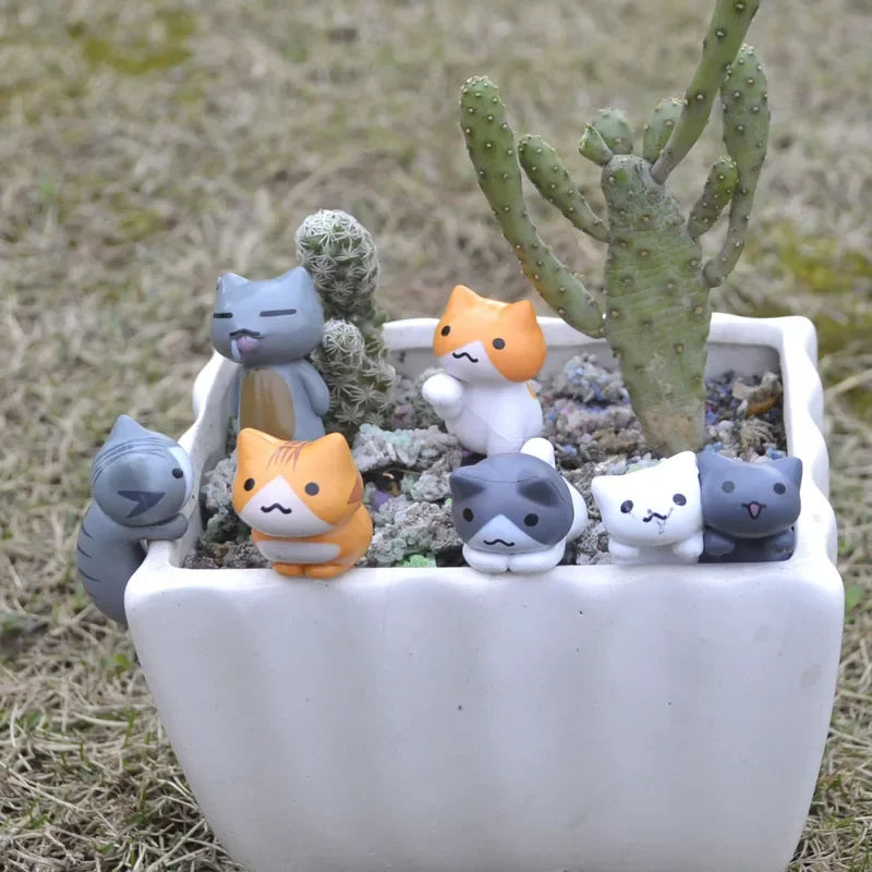 Lucky Cat Miniature Figures – Resin Micro Landscape Decor for Bonsai Gardening