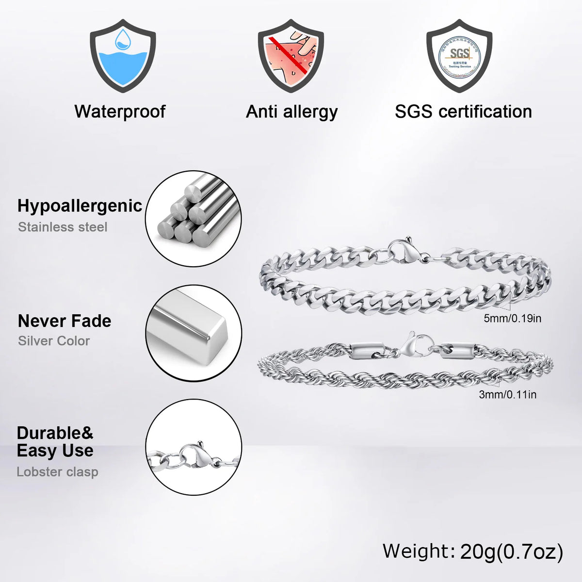 Stainless Steel Chain Bracelet – Men’s Trendy Cuban Link Wristband for Jewelry