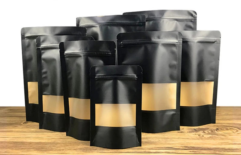 Kraft Paper Stand Up Pouches – Resealable Window Bags for Food Storage