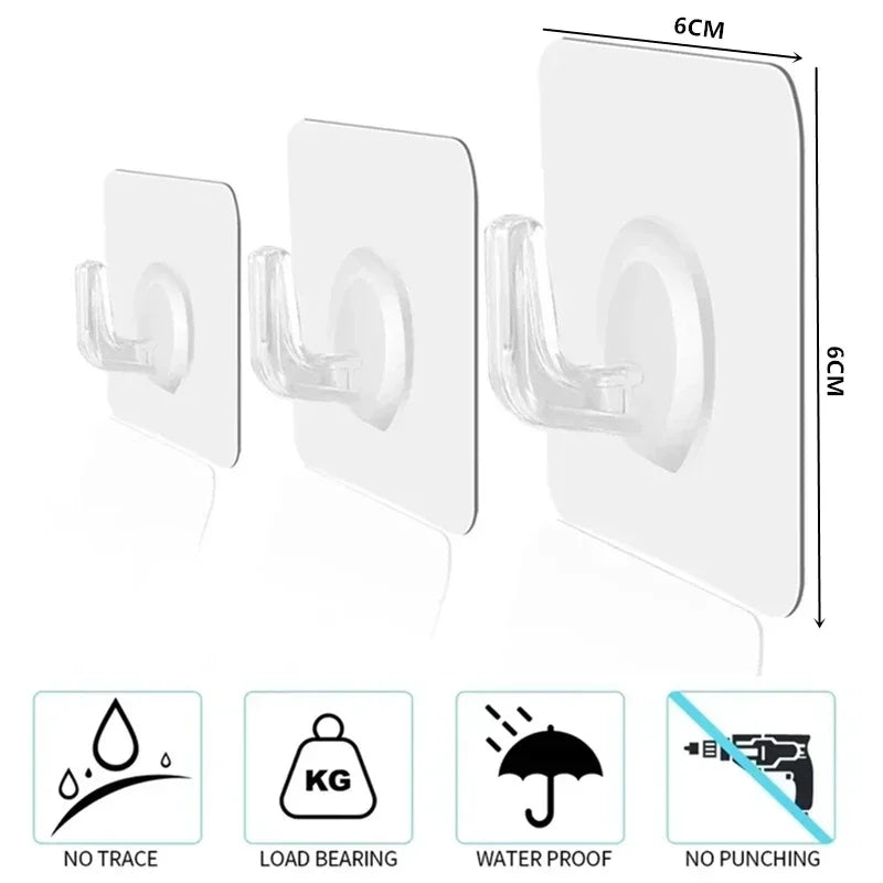 Self-Adhesive Wall Hooks – Transparent Heavy Duty Rack for Kitchen and Bathroom