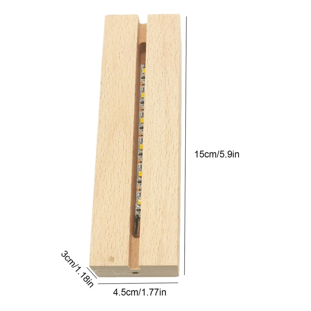 Rectangular Wooden LED Display Base – USB Light Stand for Acrylic Art Decor