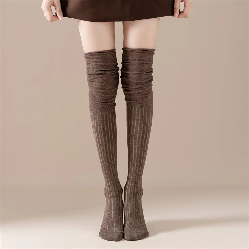 Thigh High Socks – Solid Color Japanese Style for Casual Women Fashion