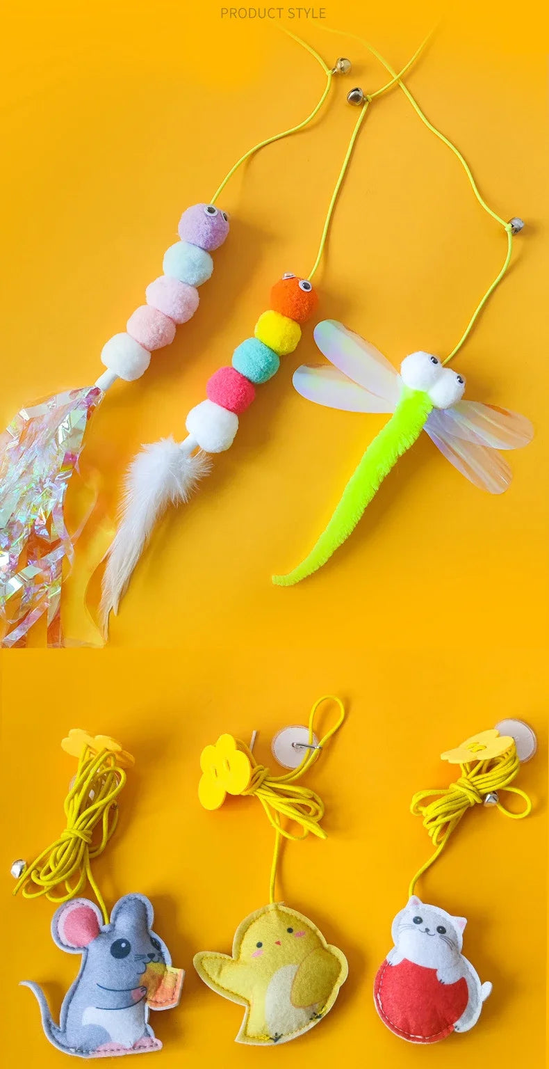 Hanging Door Cat Teaser Toy – Elastic Feather Wand for Boredom Relief