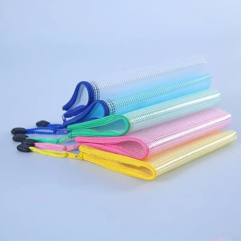 Clear Mesh Zipper Pouches – Waterproof A4/A5 Plastic Bags for Office Storage