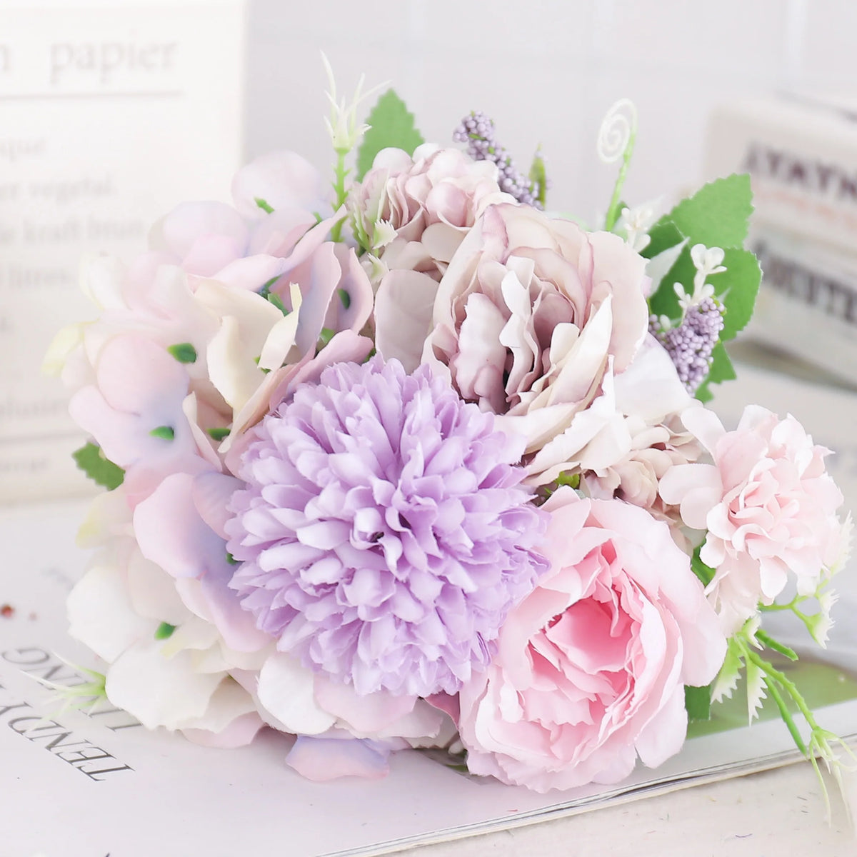 Silk Peony and Hydrangea Bouquet – Artificial Floral Decor for Wedding Home