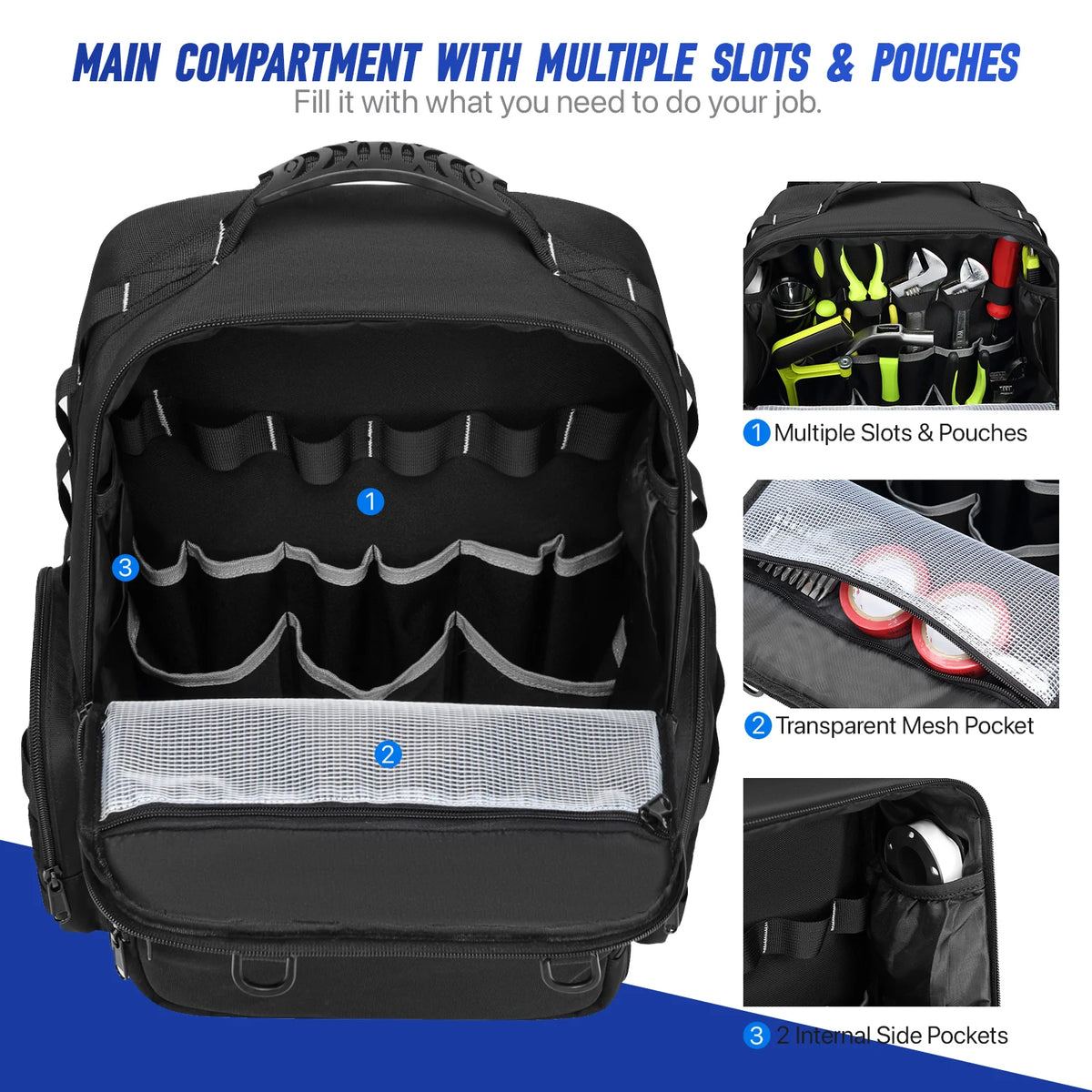 Heavy Duty Tool Backpack – Portable Organizer for Electricians and Plumbers