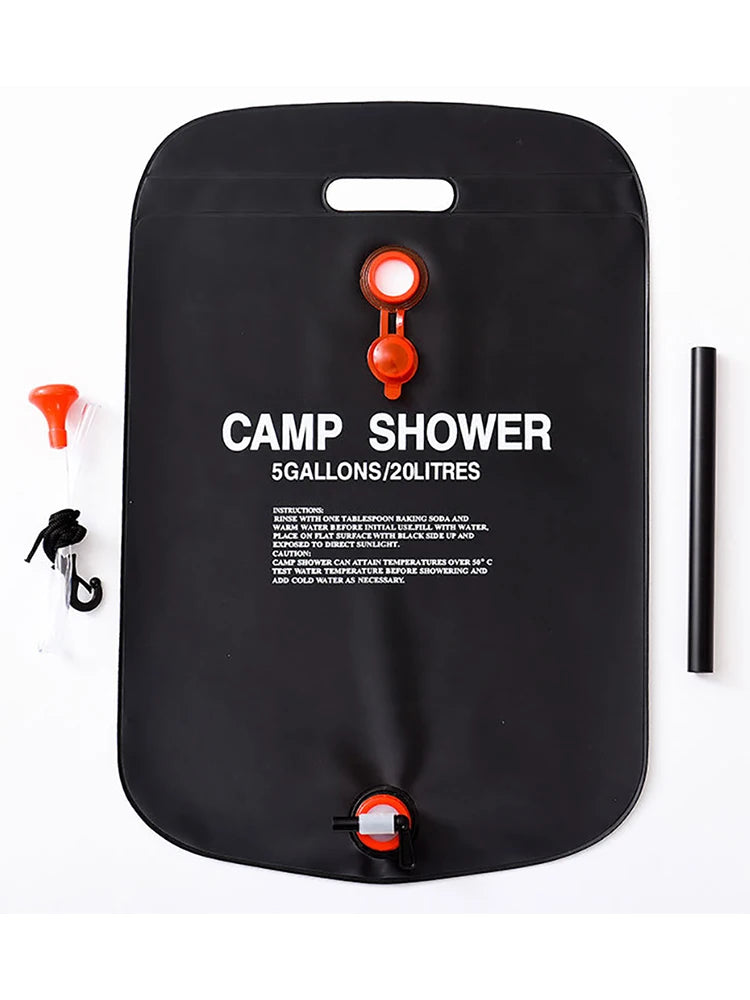 Portable Solar Camping Shower – 20L PVC Heated Water Bag for Outdoor Travel