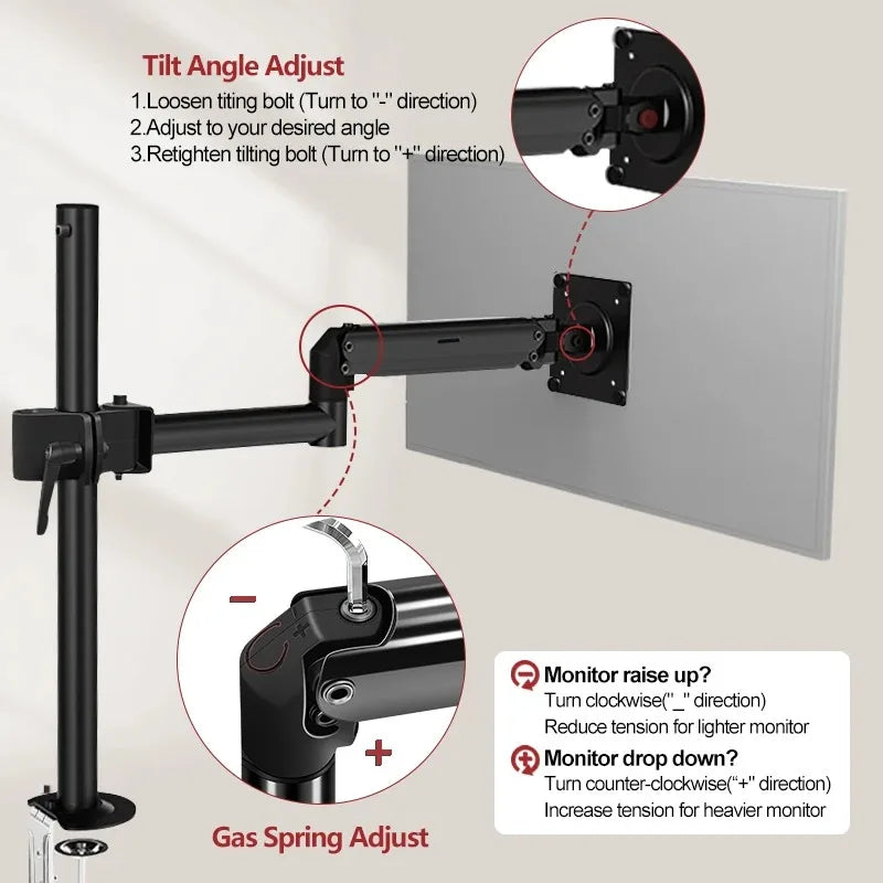 Adjustable Single Monitor Stand – 17 to 32 Inch Desktop Mount for PC Setup