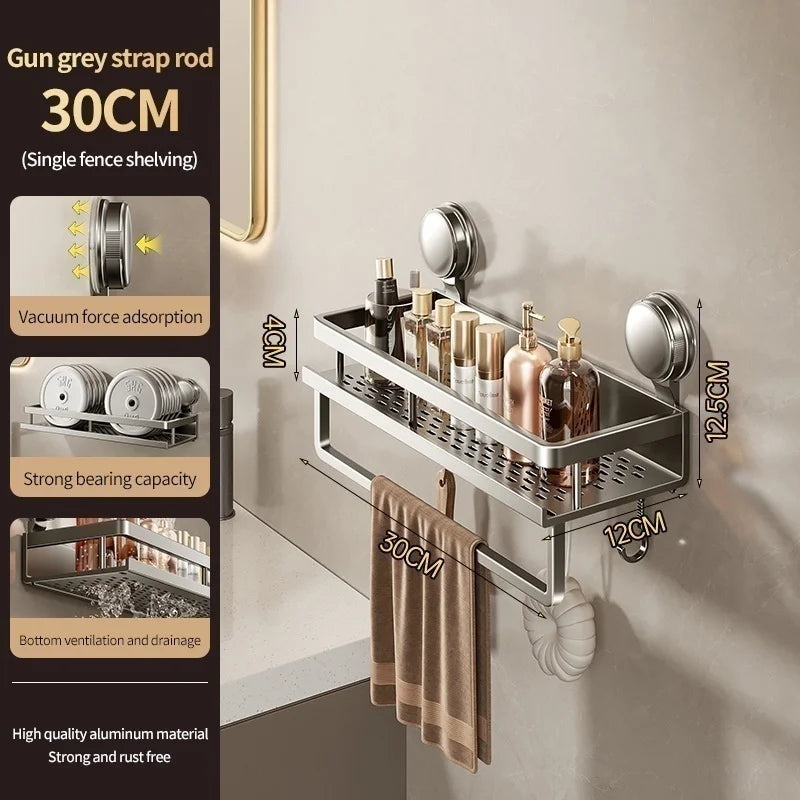 Corner Suction Storage Rack – Wall-Mounted Shelf for Bathroom Organization