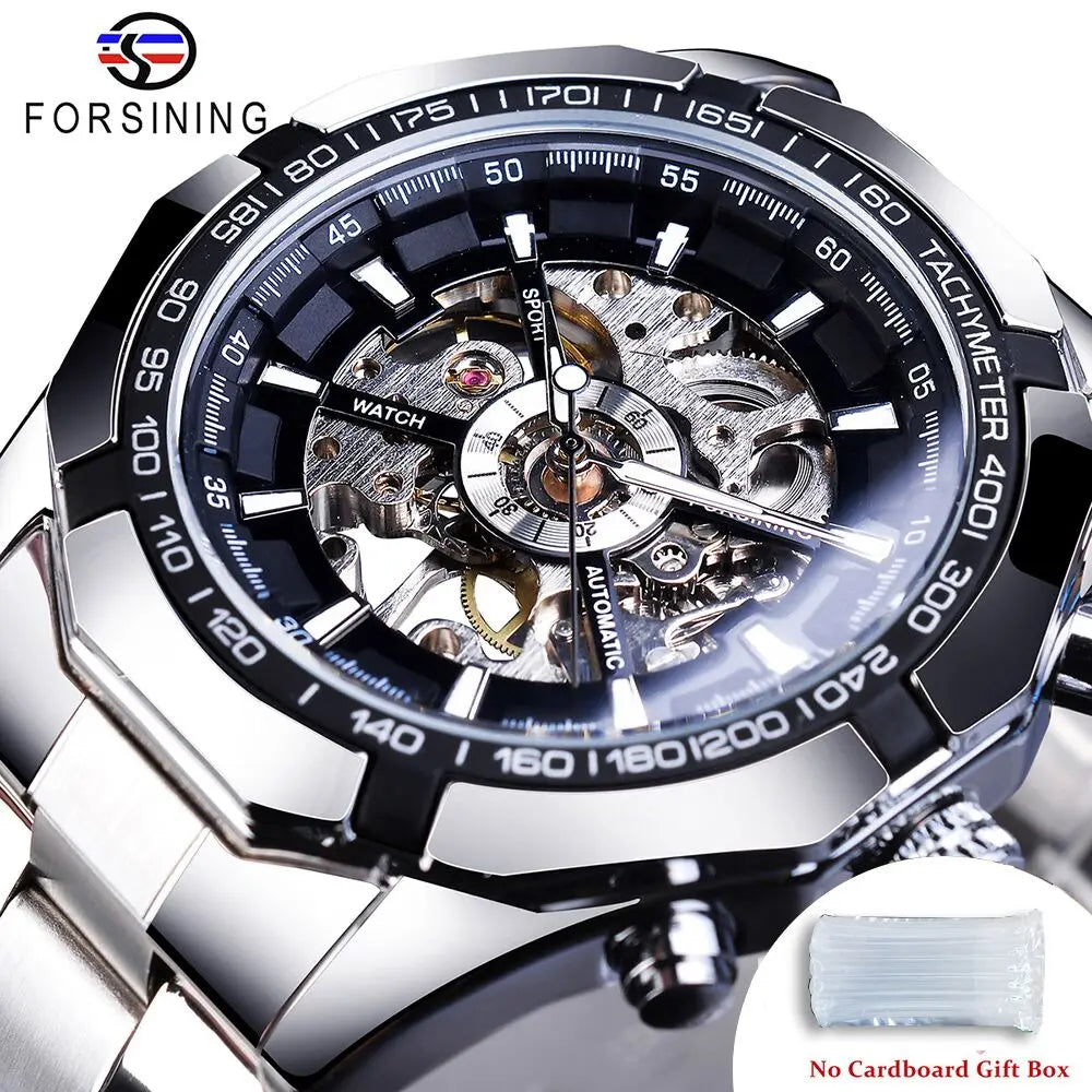 Skeleton Mechanical Watch – Stainless Steel Waterproof Accessory for Men