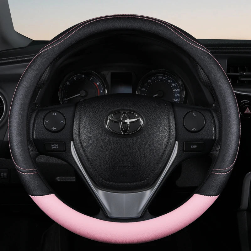 PU Leather Steering Wheel Cover – Non-Slip Grip for Universal Car Interior