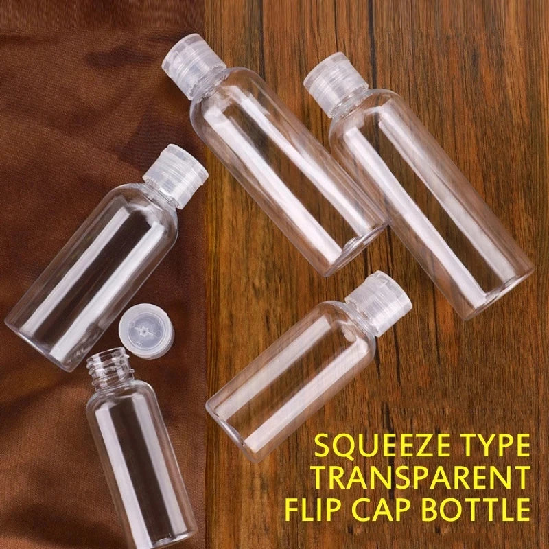 Clear PET Flip Lid Bottles – Travel Size Cosmetic Containers for Liquid Samples