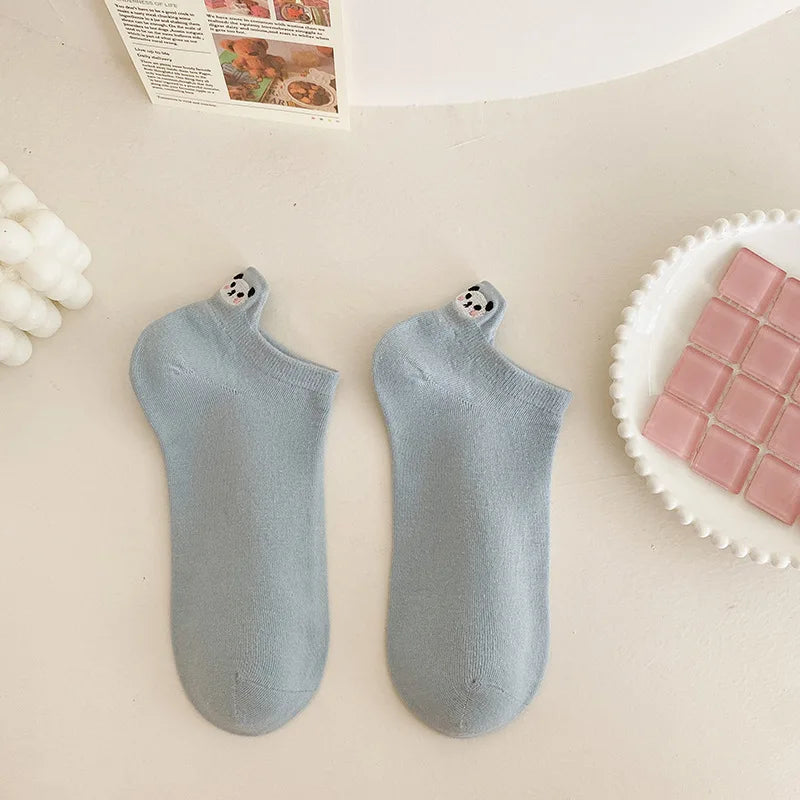 Embroidered Cotton Animal Socks – Breathable Casual Footwear for Women
