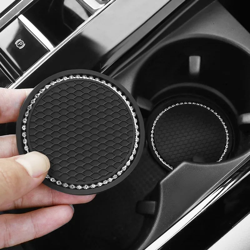 Bling Rhinestone Car Coasters – Anti-Slip Cup Holder Mats for Auto Interior