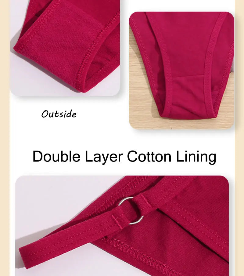 Cotton Low Rise Briefs – Metal Ring Hollow Panties for Women M-2XL