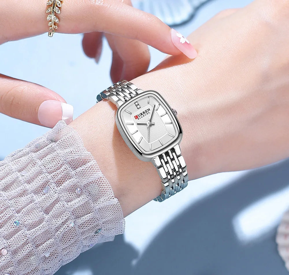 Gold Stainless Steel Quartz Watch – Elegant Square Dial for Business Fashion