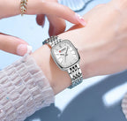Gold Stainless Steel Quartz Watch – Elegant Square Dial for Business Fashion
