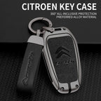 Zinc Alloy Leather Car Key Case – Protective Remote Cover for Citroen Models