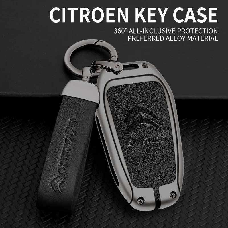 Zinc Alloy Leather Car Key Case – Protective Remote Cover for Citroen Models