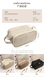 Large PU Leather Makeup Bag – Double Zipper Organizer for Travel Toiletries