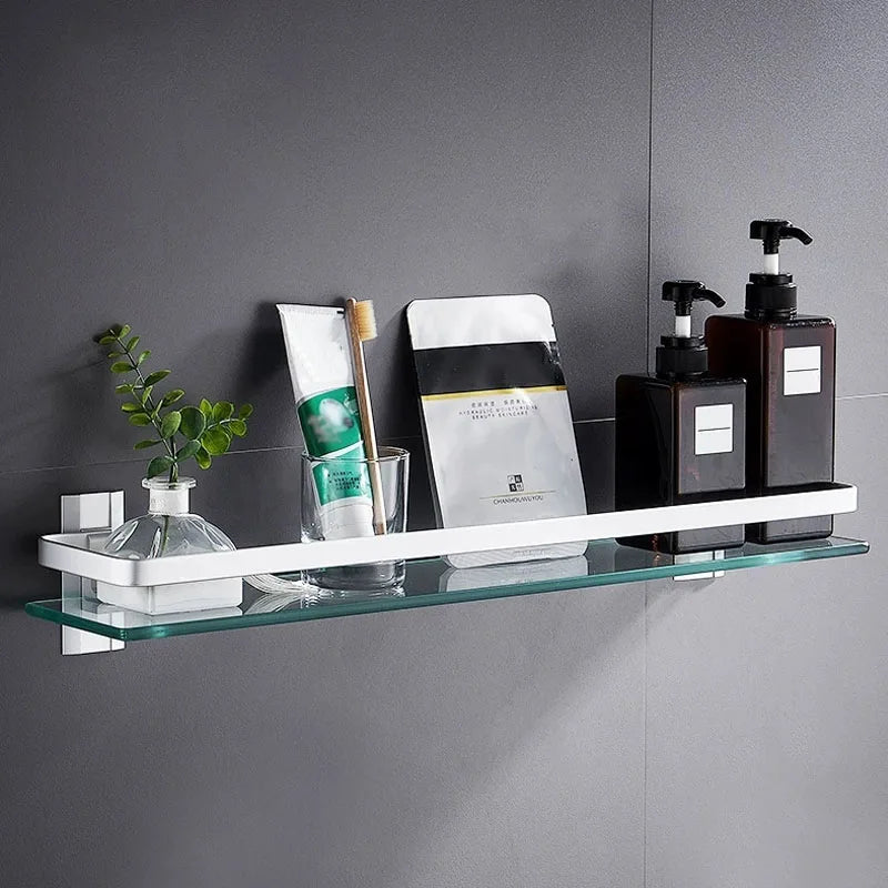 Tempered Glass Wall Shelf – Bathroom Storage Organizer for Shower Accessories