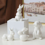 Ceramic Rabbit Figurine – White Porcelain Bunny Decor for Home Office