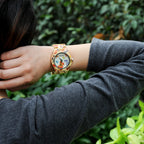 BOBO BIRD Wooden Women's Watch – Floral Engraved Handmade Quartz Wristwatch