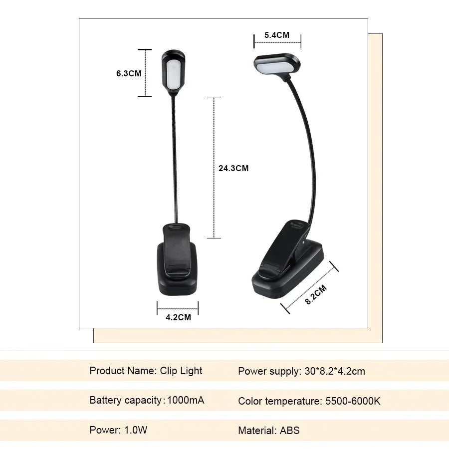 Mini LED Book Clip Light – Battery Powered Eye Protection for Night Reading