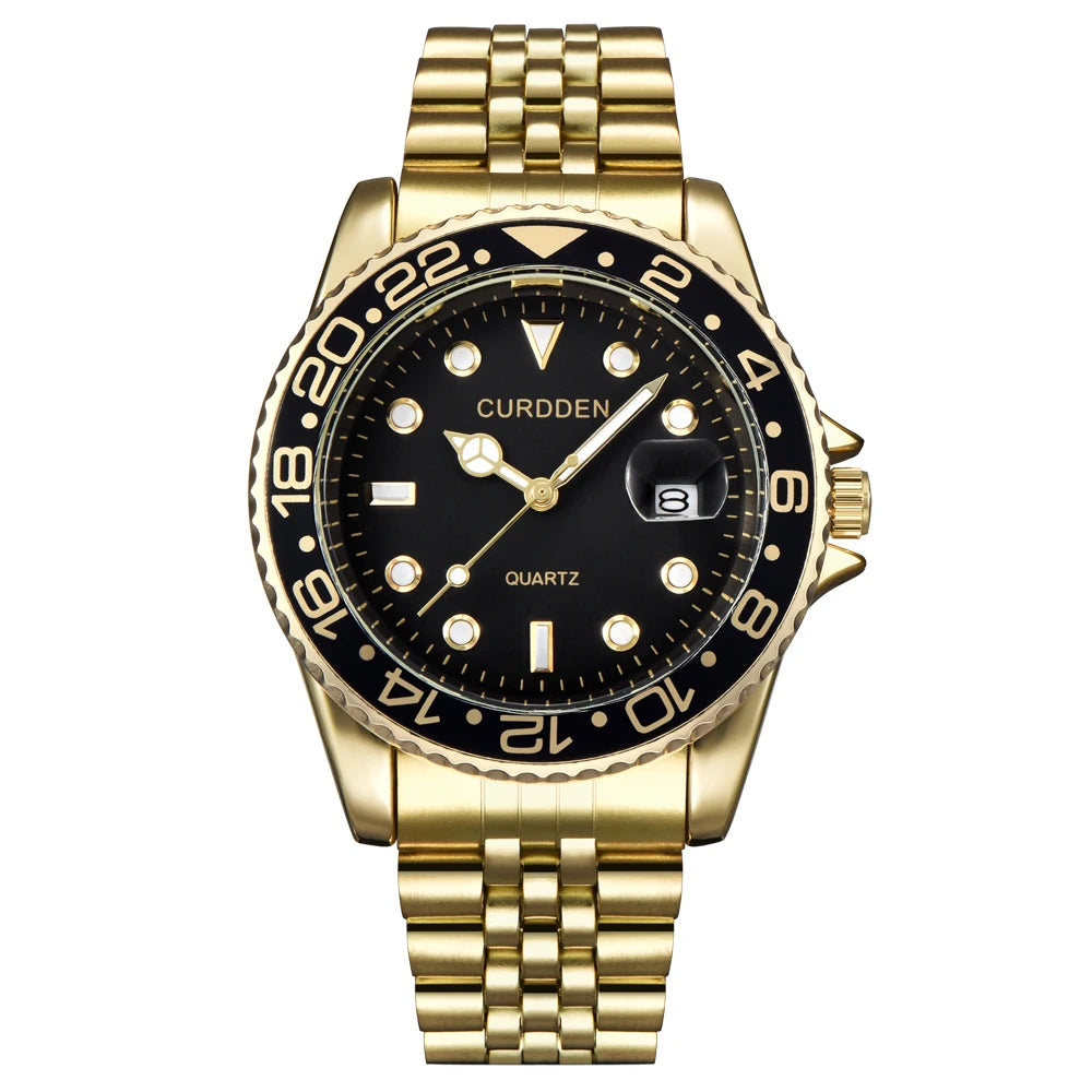 Golden Stainless Steel Quartz Watch – Elegant Analog Fashion for Women