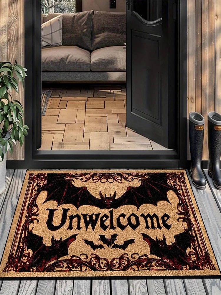 Bat Pattern Floor Mat – Non-Slip Gothic Carpet for Halloween Home Decor