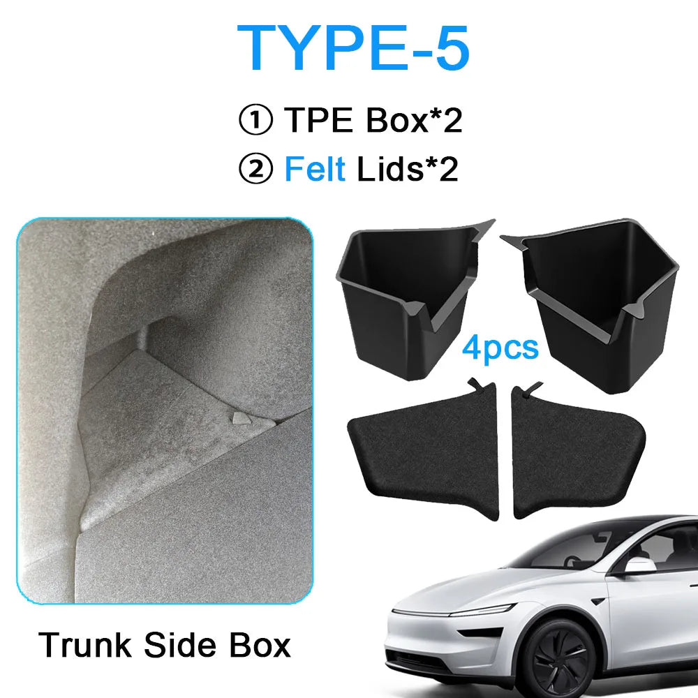 Trunk Side Organizer – Flocked TPE Storage Box for Tesla Model Y Travel