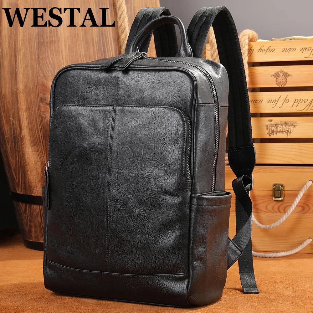 Genuine Leather Laptop Backpack – 14 Inch Business Bag for Men