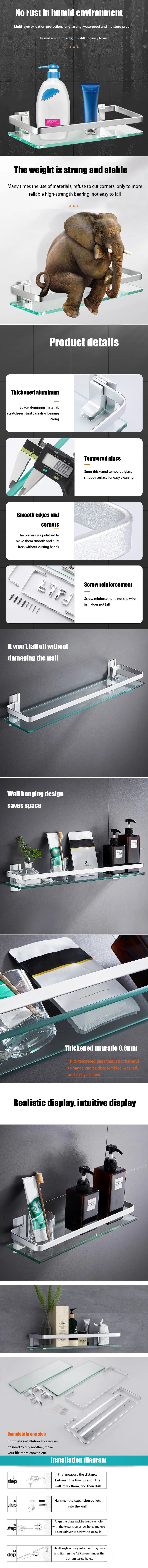 Tempered Glass Wall Shelf – Bathroom Storage Organizer for Shower Accessories