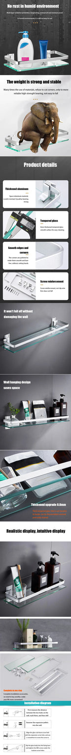 Tempered Glass Wall Shelf – Bathroom Storage Organizer for Shower Accessories