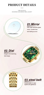 Gold Stainless Steel Quartz Watch – Elegant Square Dial for Business Fashion