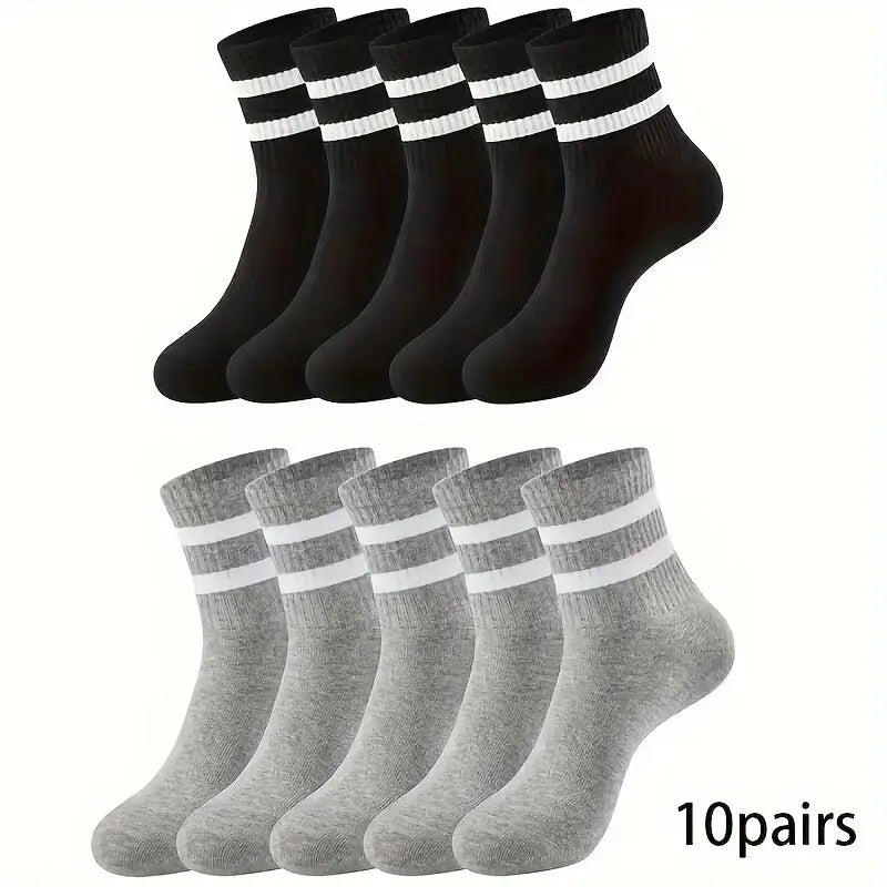 Striped Mid Tube Socks – Breathable Cotton Casual Footwear for Men