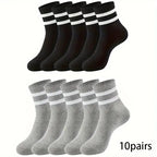 Striped Mid Tube Socks – Breathable Cotton Casual Footwear for Men