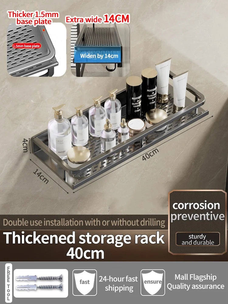 Aluminum Bathroom Shelf – Wall Mounted Storage Rack for Kitchen and Shower