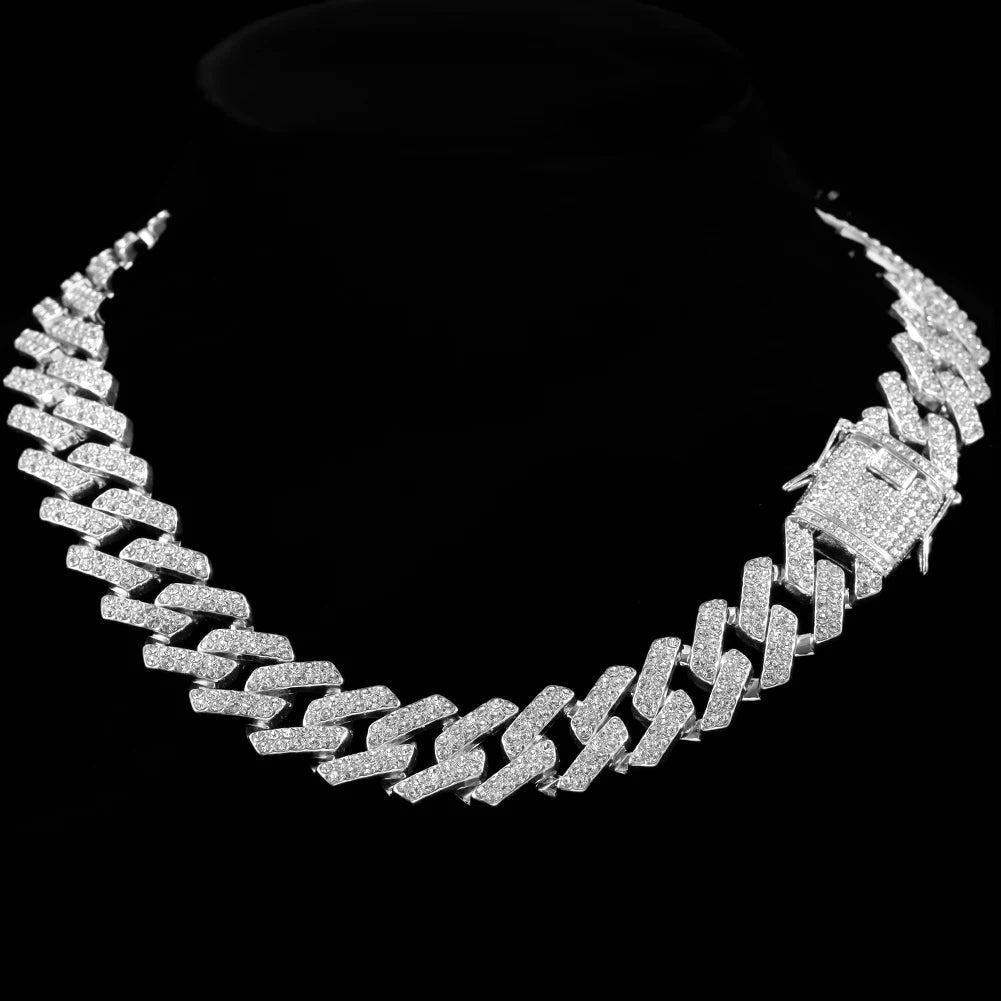 Iced Out Cuban Link Chain – AAA Rhinestone Men's Necklace for Hip Hop Jewelry