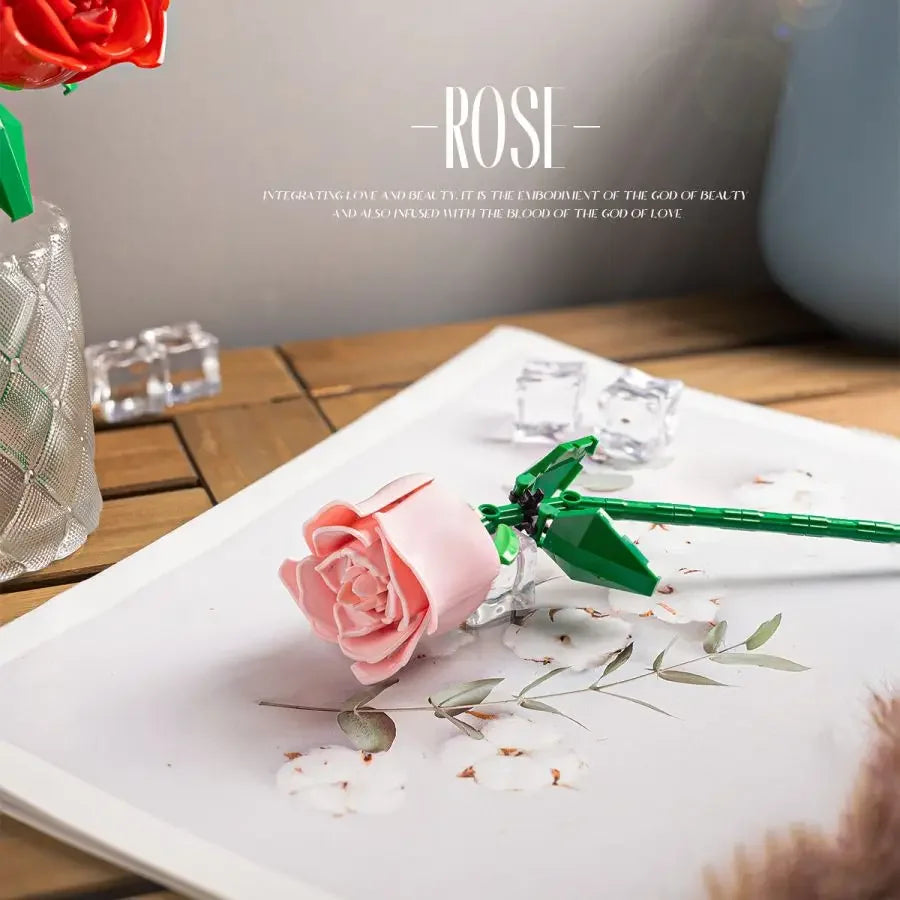 Blue Rose Building Blocks – Botanical Model Kit for Valentine's Day Gifts