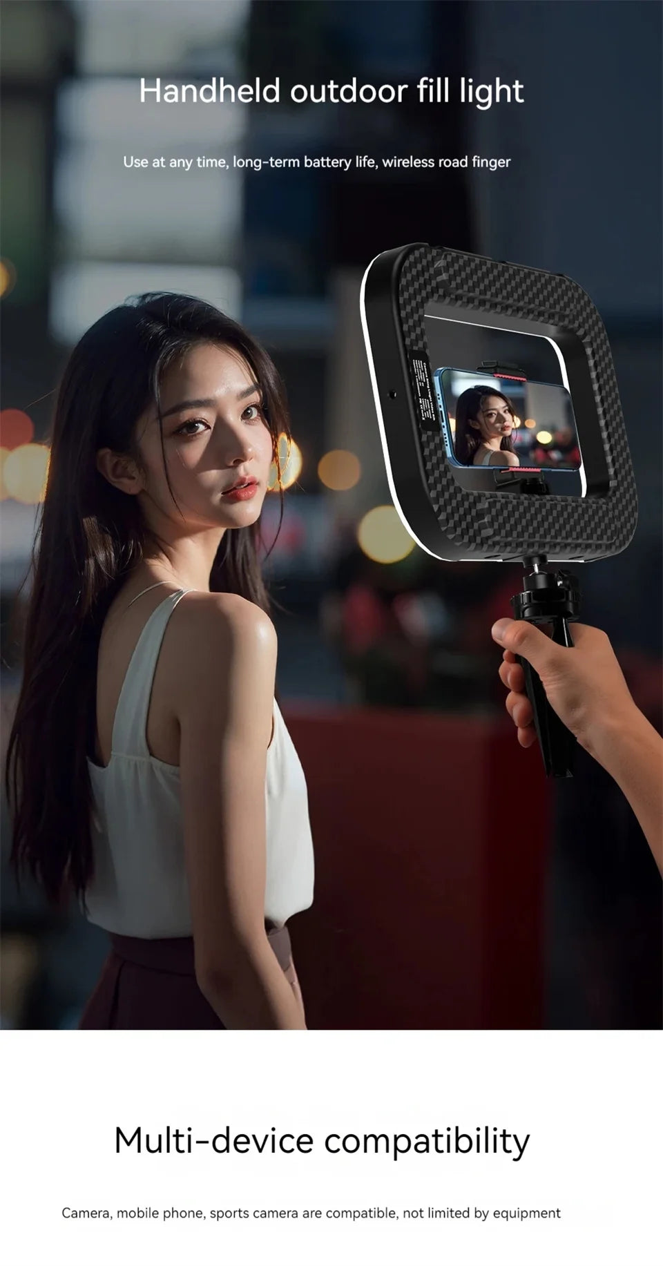 Handheld Ring LED Fill Light – Portable Rechargeable Lamp for Phone Photography