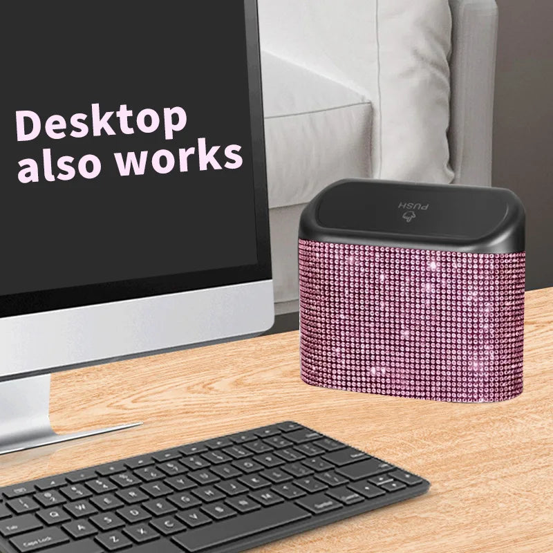 Bling Car Trash Bin – Crystal Seat Back Garbage Storage for Women Interior