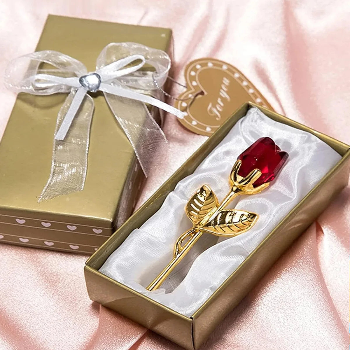 Crystal Rose Ornament – Mini Glass Flower for Valentine's Day Gift