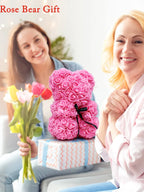Artificial Rose Teddy Bear – 25cm Flower Figurine for Anniversary Gifts