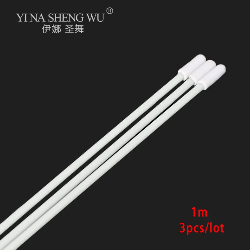 Set of three white 1m replacement poles with caps on black background.