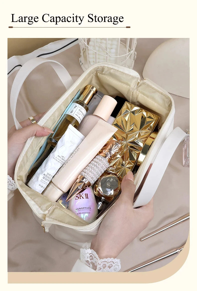 Large PU Travel Cosmetic Bag – Waterproof Toiletry Organizer for Makeup