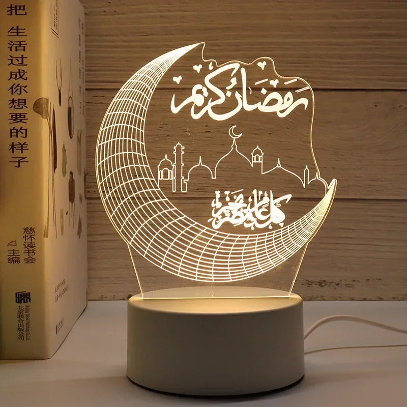 Acrylic LED Night Light – Eid Mubarak Ornament for Ramadan Home Decor